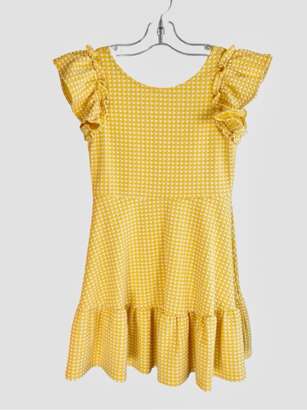 Girls’ Yellow Gingham Ruffle-Sleeve Casual Dress, Size 8